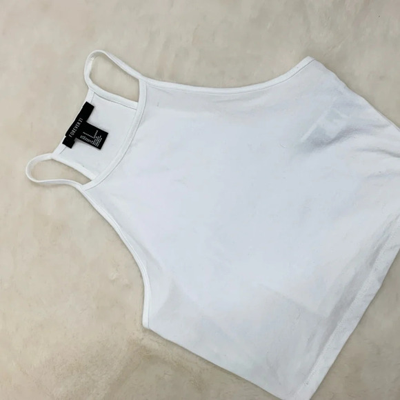 Forever 21 Women's Tank Top Cropped Racerback White sleeveless Size Small - Picture 2 of 6